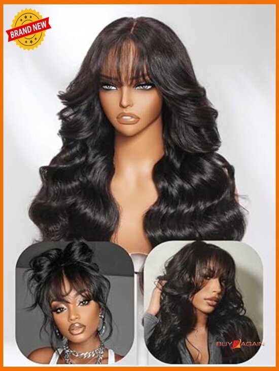 Loose Wave 7x5 Lace Front Wig with Curtain Bangs Glueless Human Hair 180 Density main image 5
